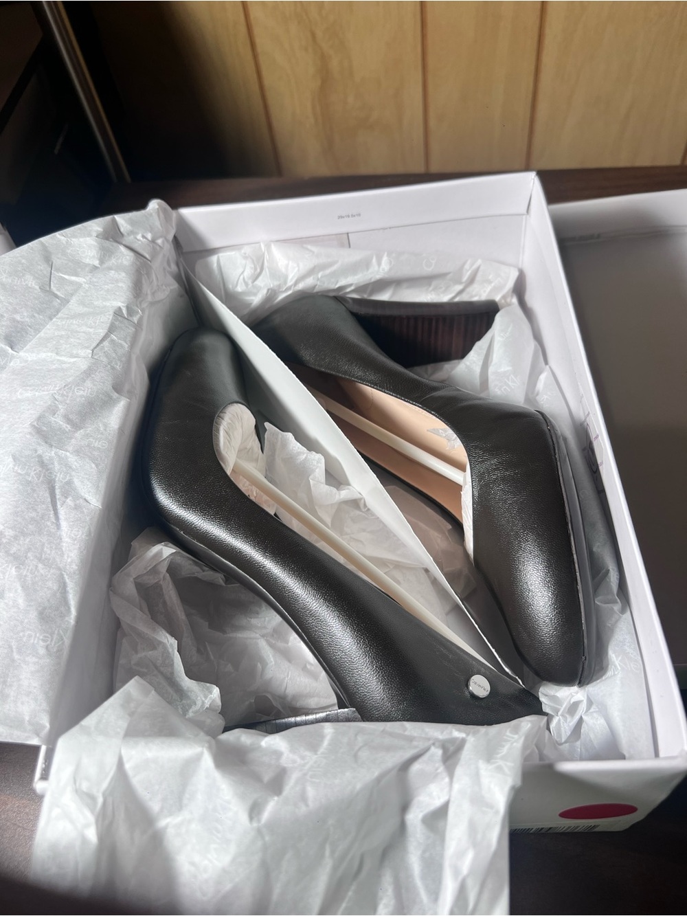 Calvin Klein Metallic Charcoal Block Heel Pumps - Picture 2 of 7